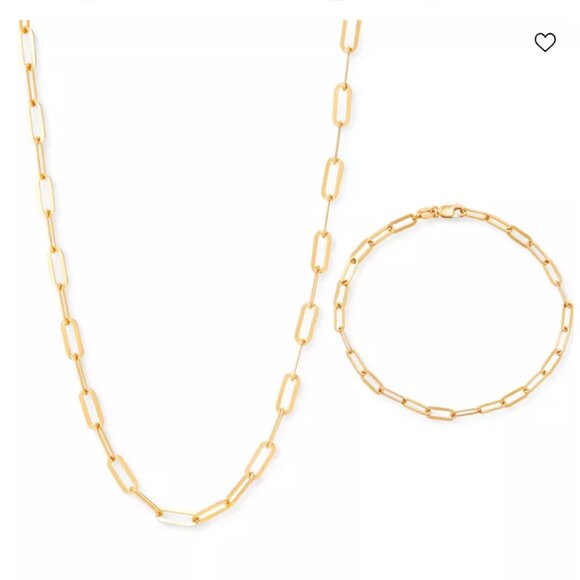 Macy's 2-Pc. Set Paperclip Link Chain Necklace & Matching Bracelet NEW - Picture 5 of 10